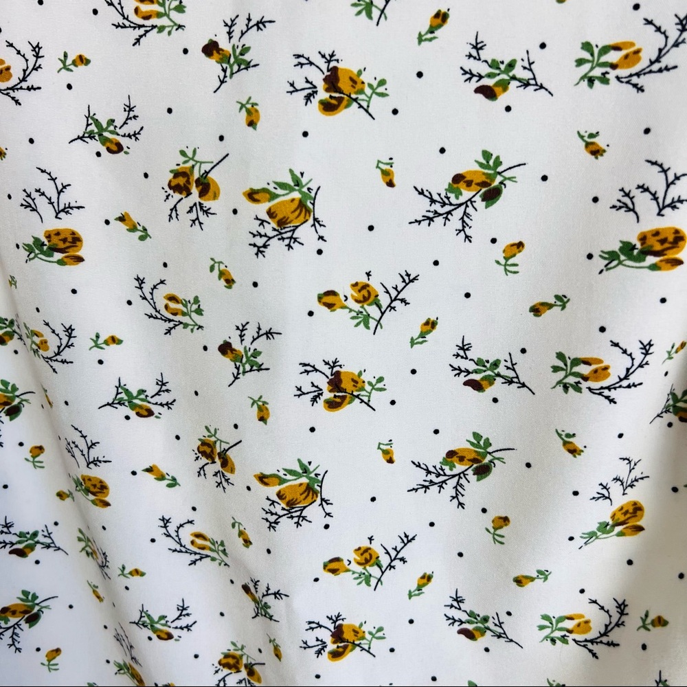 White & Yellow Ditsy Floral Side Ruched Embroidered Ruffle Trim Mini Skirt - Picture 5 of 5